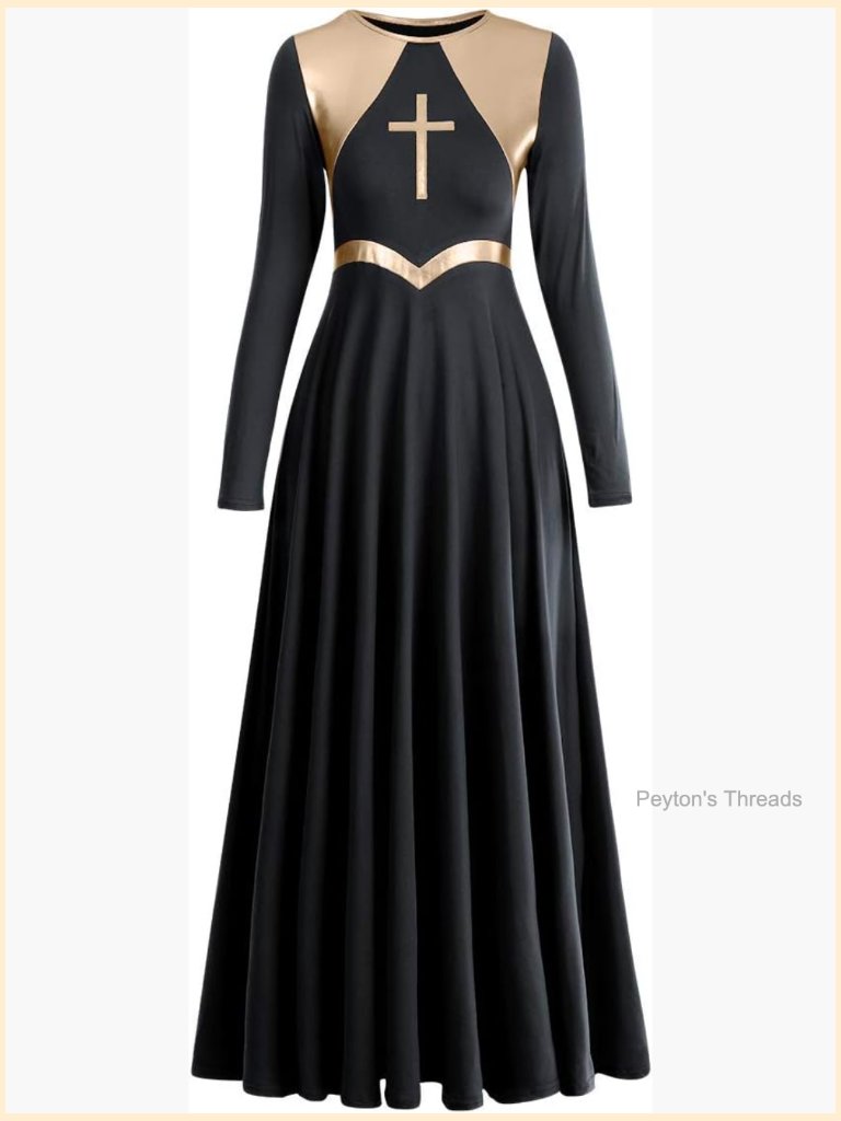 Womens Liturgical Praise Lyrical Dance Dress Long Sleeve Full Length Maxi